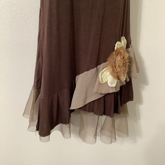 Lady Noiz Lagenlook Bohemian Forest Fairy Fairycore Brown Ruffle Slip Dress S - Picture 3 of 8